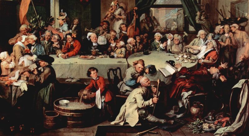 Cropped image of An Election Entertainment, a painting by William Hogarth