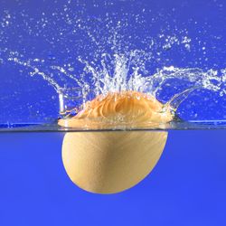 An egg splashing into water 