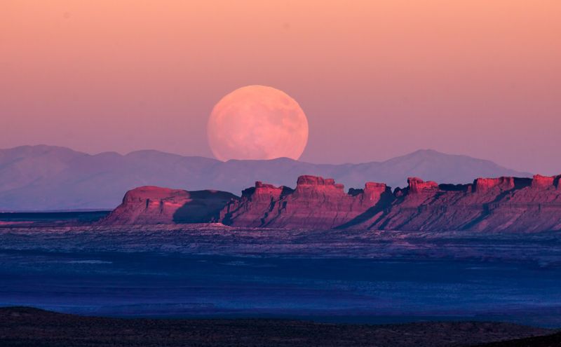 Full Moon rises over Monument Valley on Navajo Tribal Land on the Utah/Arizona border