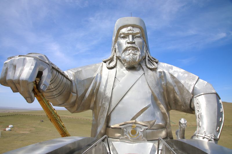 Statue of Genghis Khan on horseback at Genghis Khan Statue Complex, Mongolia