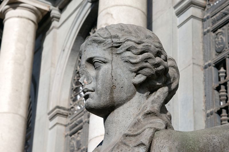 side view of the head of the Sphinx, part of the Nile God statue in Naples