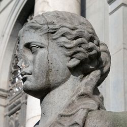 side view of the head of the Sphinx, part of the Nile God statue in Naples