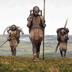 Artist's reconstruction of an Ice Age hunter gatherer group