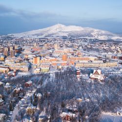 The extinct volcano of Kiruna, Sweden rising up behind the town. 