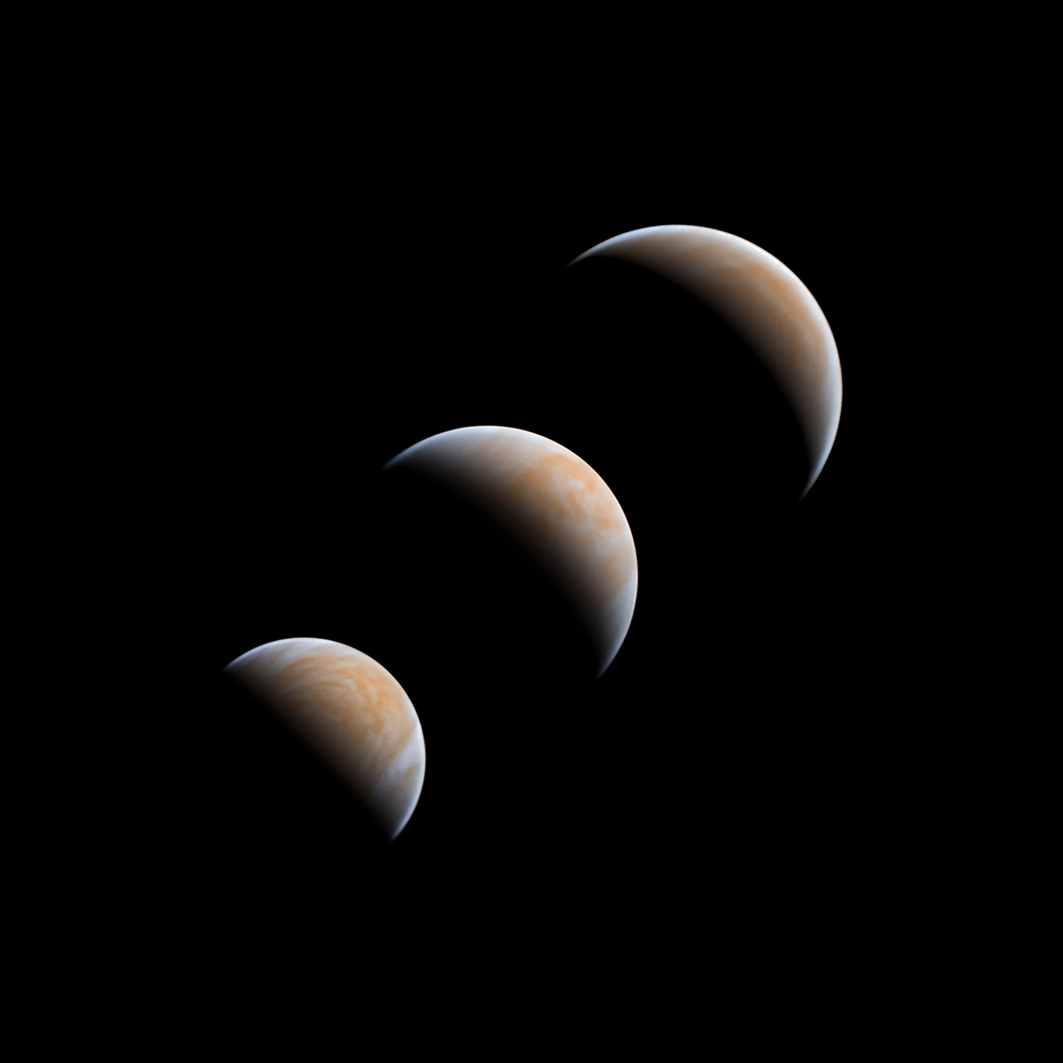 venus seen getting larger and changing phase from half illuminated to crescent