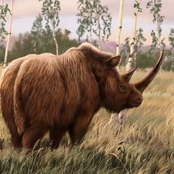 Paleoart of a woolly rhino. 