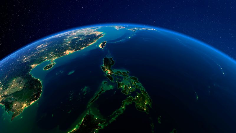 Artist enhanced view of the Philippines from space with no clouds at night