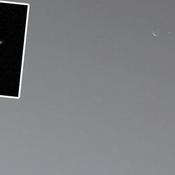 The image of phobos as a crescent with a dot next to it which is the Earth. A zoomed in inset show the same with more details of phobos showing its potato shape.