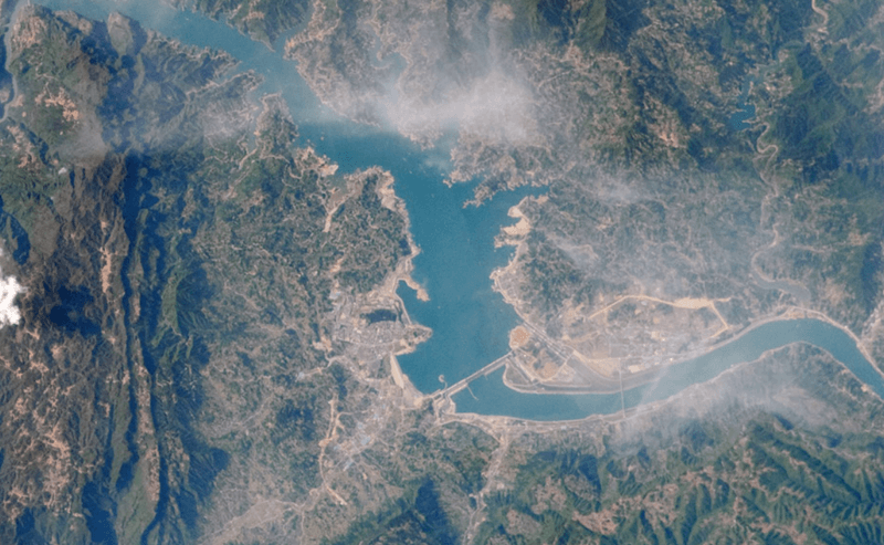 An image of the Three Gorges Dam in China taken by astronauts on the International Space Station in April 2009.