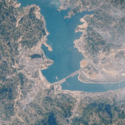 An image of the Three Gorges Dam in China taken by astronauts on the International Space Station in April 2009.