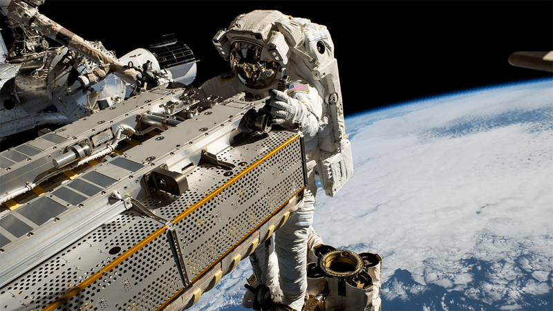 NASA astronaut Woody Hoburg on a space walk.