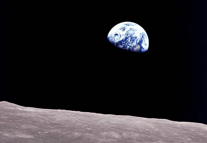 The famous "Earthrise" photograph, taken on December 24, 1968, by Apollo 8 astronaut Bill Anders.