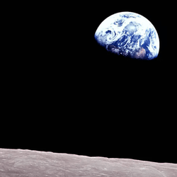 The famous "Earthrise" photograph, taken on December 24, 1968, by Apollo 8 astronaut Bill Anders.