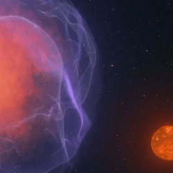 This artist's concept shows a hypothetical white dwarf, left, that has exploded as a supernova. The object at right is CWISE J1249, a star or brown dwarf ejected from this system as a result of the explosion. 