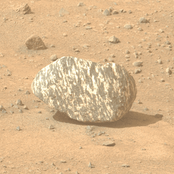 An unusual stripy rock on Mars, dubbed "Freya Castle".