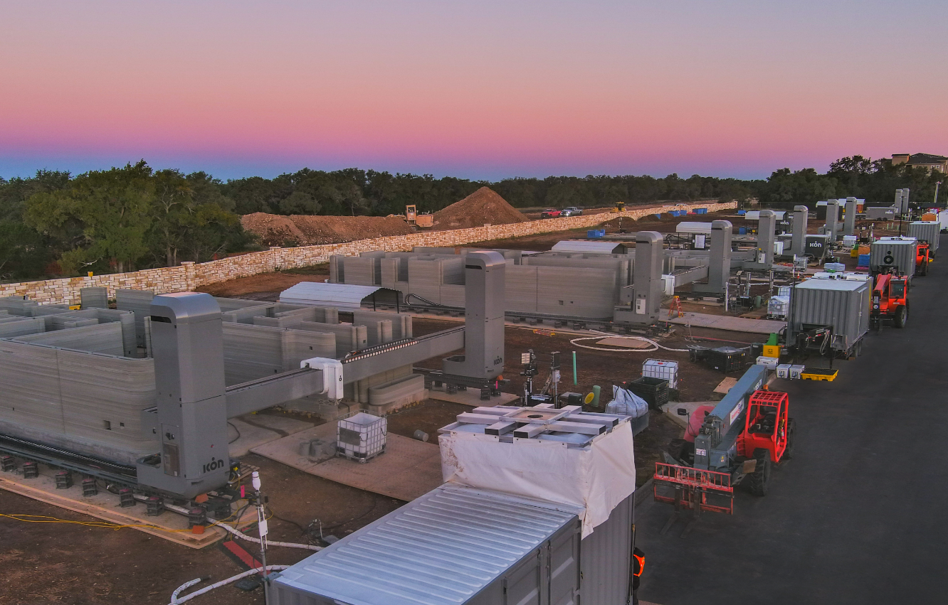 Giant 3d printers in action at Wolf Ranch, Texas.