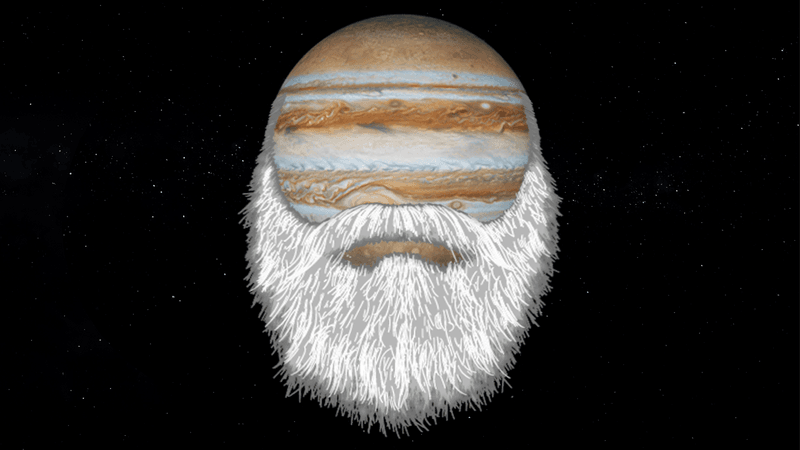 An image of Jupiter the planet with a fake long white beard