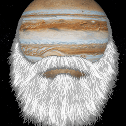 An image of Jupiter the planet with a fake long white beard