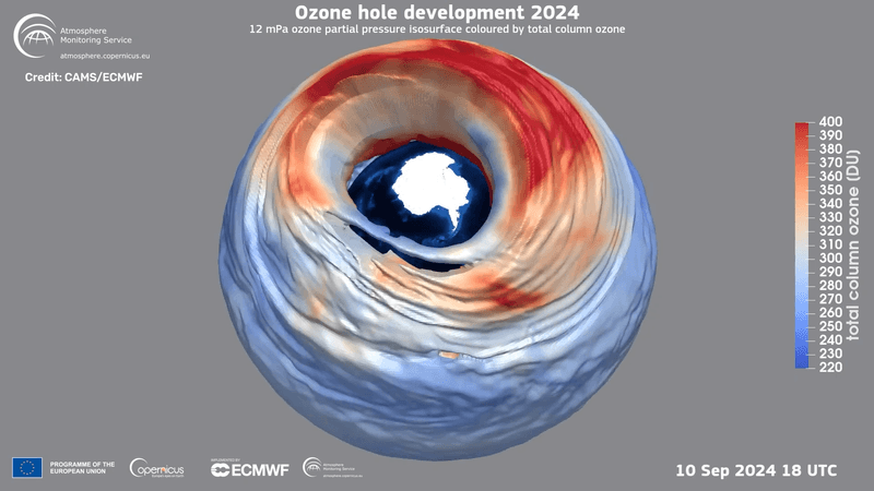 3D rendering of the ozone hole on September 10, 2024