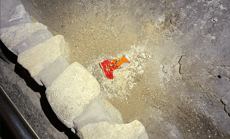 A bag of corn snacks dropped in the Big Room of Carlsbad Caverns and had been festering for some time. 