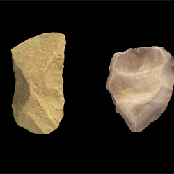 Three stones from tools, taken from three different time periods.